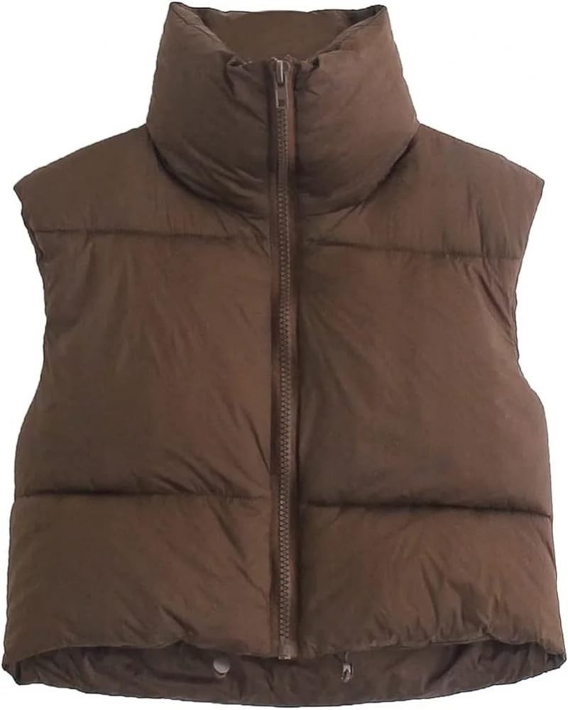 Women's Winter Crop Vest Sleeveless Warm Outerwear Lightweight Cotton Puffer Vest Padded Gilet Casual Coat Solid Brown $7.94 ...