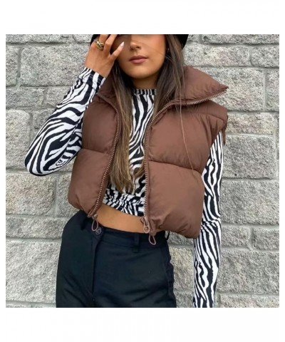 Women's Winter Crop Vest Sleeveless Warm Outerwear Lightweight Cotton Puffer Vest Padded Gilet Casual Coat Solid Brown $7.94 ...