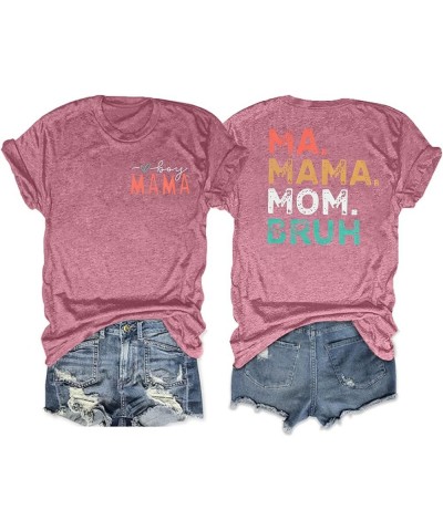 Ma Mama Mom Bruh Shirt Women Boy Mama T Shirt Funny Mama Letters Print Shirts Casual Short Sleeve Tee Tops Pink $9.20 T-Shirts