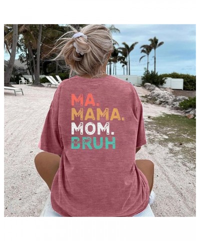 Ma Mama Mom Bruh Shirt Women Boy Mama T Shirt Funny Mama Letters Print Shirts Casual Short Sleeve Tee Tops Pink $9.20 T-Shirts