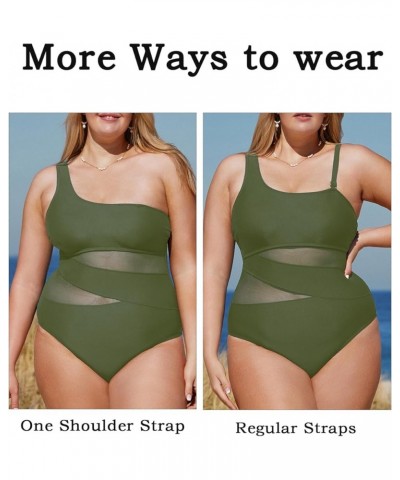 Women's Plus Size Swimsuit One Piece Bathing Suit Mesh Removable Straps Swimwear Army Green $21.15 Swimsuits