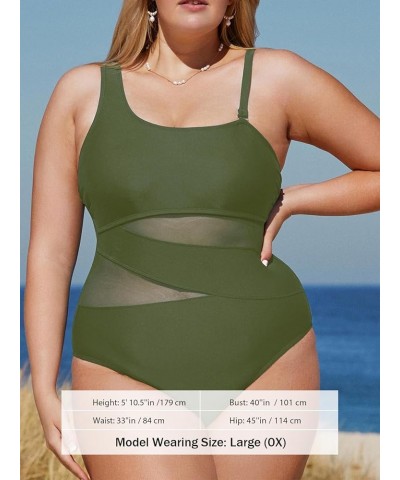 Women's Plus Size Swimsuit One Piece Bathing Suit Mesh Removable Straps Swimwear Army Green $21.15 Swimsuits