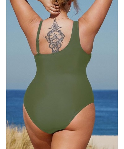 Women's Plus Size Swimsuit One Piece Bathing Suit Mesh Removable Straps Swimwear Army Green $21.15 Swimsuits