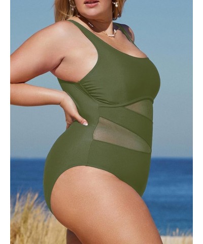 Women's Plus Size Swimsuit One Piece Bathing Suit Mesh Removable Straps Swimwear Army Green $21.15 Swimsuits