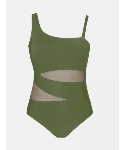 Women's Plus Size Swimsuit One Piece Bathing Suit Mesh Removable Straps Swimwear Army Green $21.15 Swimsuits