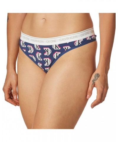 Women's Ck One Cotton Thong Panty Logo Step Print_seashore Blue $7.19 Lingerie