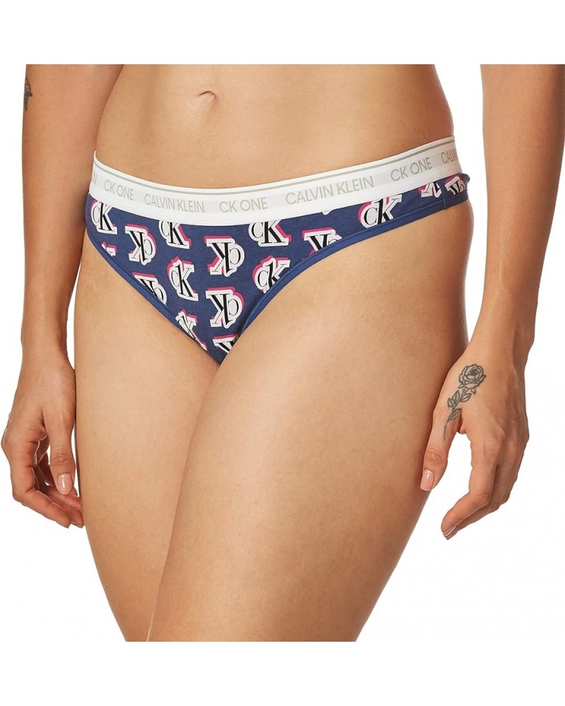 Women's Ck One Cotton Thong Panty Logo Step Print_seashore Blue $7.19 Lingerie