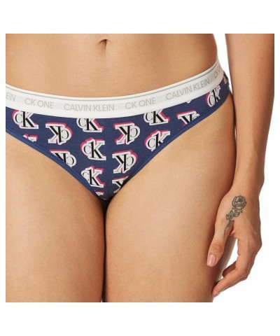 Women's Ck One Cotton Thong Panty Logo Step Print_seashore Blue $7.19 Lingerie