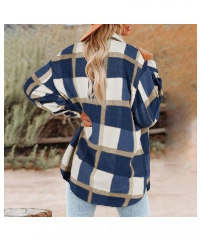 Plaid Shacket Womens Flannel Shacket Jacket Casual Plaid Shacket Long Sleeve Button Down Shirts with Pocket 09-navy $8.47 Jac...