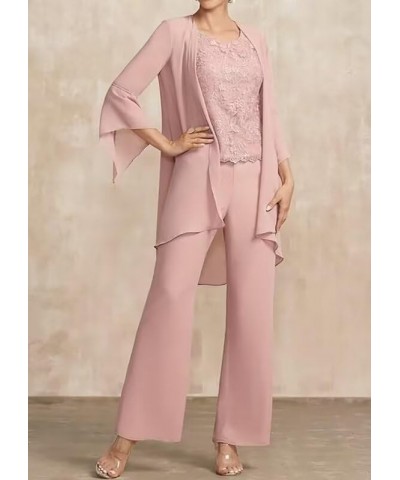 3 Pieces Mother of The Bride Pant Suits for Wedding Lace Appliques Outfit Sets with Jacket Rust $26.20 Suits