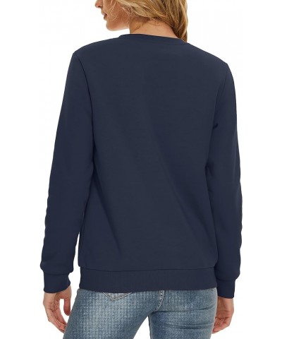 Womens Sherpa Lined Sweatshirts Casual Crewneck Cute Fleece Pullover Long Sleeve Thermal Shirts Navy Blue $19.73 Activewear