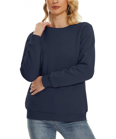 Womens Sherpa Lined Sweatshirts Casual Crewneck Cute Fleece Pullover Long Sleeve Thermal Shirts Navy Blue $19.73 Activewear