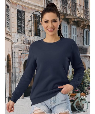 Womens Sherpa Lined Sweatshirts Casual Crewneck Cute Fleece Pullover Long Sleeve Thermal Shirts Navy Blue $19.73 Activewear