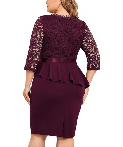 Women's Plus Size Contrast Lace Keyhole Neckline Peplum Bodycon Vintage Cocktail Dress Burgundy $25.97 Dresses