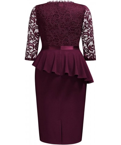 Women's Plus Size Contrast Lace Keyhole Neckline Peplum Bodycon Vintage Cocktail Dress Burgundy $25.97 Dresses