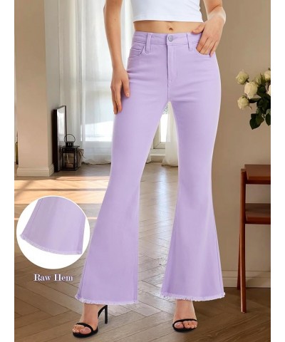 Womens Flare Jeans High Waist Bell Bottom Jeans for Women High Rise Stretchy Denim Distressed Raw Hem Wide Leg Pants Purple $...