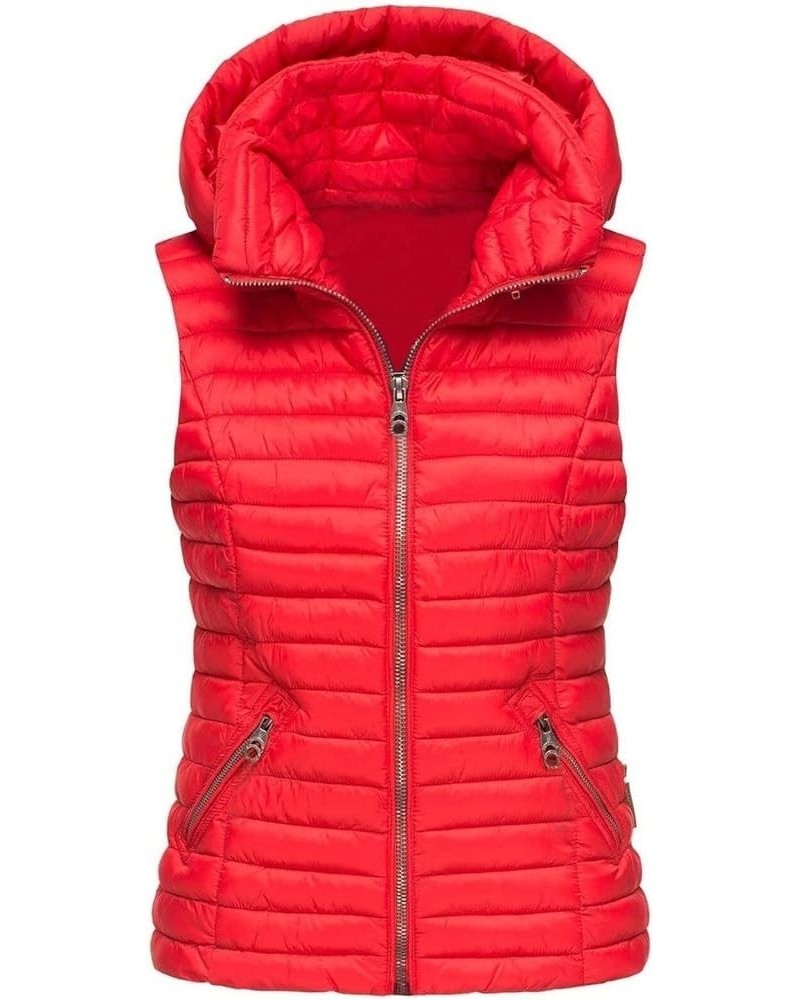 Women's Fashion Vests Women's Winter Lightweight Quilted Puffer Vest Warm Comfy Winter Hooded Zip Up Gilet Coat 01-red $10.12...