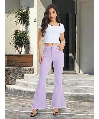 Womens Flare Jeans High Waist Bell Bottom Jeans for Women High Rise Stretchy Denim Distressed Raw Hem Wide Leg Pants Purple $...