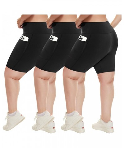 3 Pack Plus Size Biker Shorts with Pockets for Women (S-4XL)- 8"/5" High Waist Tummy Control Shorts for Yoga 8 inch(2 Pockets...