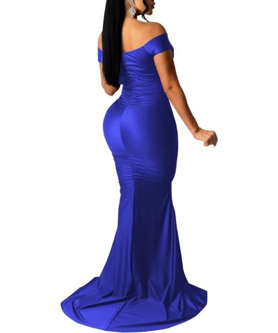 Women's Sexy Off Shoulder Dress V Neck High Split Long Formal Party Maxi Floor Dresses Evening Gown 30royal Blue $18.06 Dresses