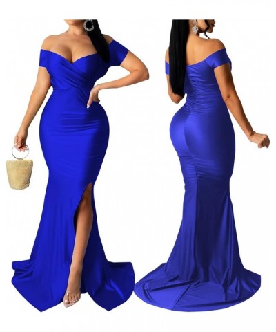 Women's Sexy Off Shoulder Dress V Neck High Split Long Formal Party Maxi Floor Dresses Evening Gown 30royal Blue $18.06 Dresses