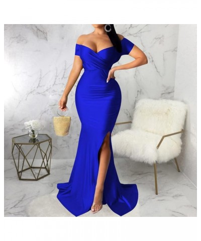 Women's Sexy Off Shoulder Dress V Neck High Split Long Formal Party Maxi Floor Dresses Evening Gown 30royal Blue $18.06 Dresses