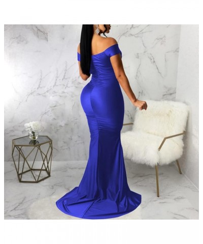 Women's Sexy Off Shoulder Dress V Neck High Split Long Formal Party Maxi Floor Dresses Evening Gown 30royal Blue $18.06 Dresses