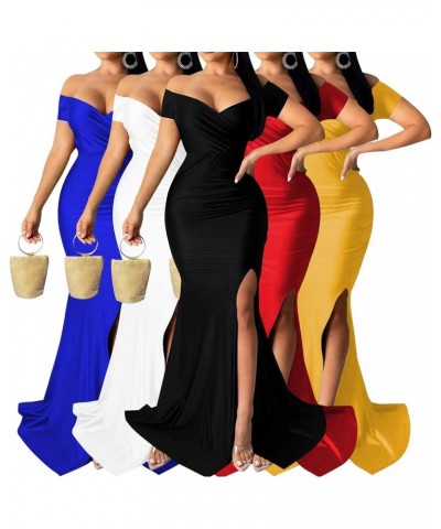 Women's Sexy Off Shoulder Dress V Neck High Split Long Formal Party Maxi Floor Dresses Evening Gown 30royal Blue $18.06 Dresses