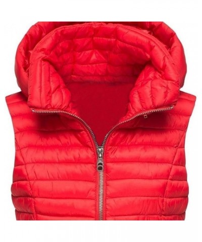 Women's Fashion Vests Women's Winter Lightweight Quilted Puffer Vest Warm Comfy Winter Hooded Zip Up Gilet Coat 01-red $10.12...