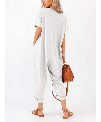 Oversize Women's One Piece Button Up Jumpsuit Casual Loose Short Sleeve V Neck Onesies Rompers With Pockets White $22.50 Jump...