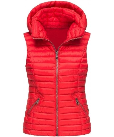 Women's Fashion Vests Women's Winter Lightweight Quilted Puffer Vest Warm Comfy Winter Hooded Zip Up Gilet Coat 01-red $10.12...