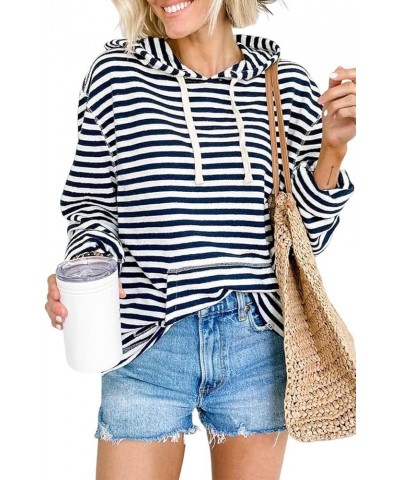 Women Casual Striped Long Sleeve hooded Kangaroo Pocket Drawstring Hoodie Pullover Tops Black $12.99 Hoodies & Sweatshirts