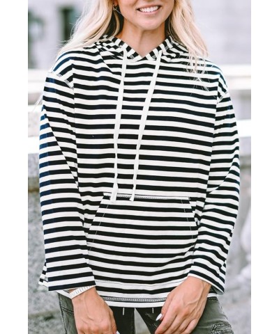 Women Casual Striped Long Sleeve hooded Kangaroo Pocket Drawstring Hoodie Pullover Tops Black $12.99 Hoodies & Sweatshirts