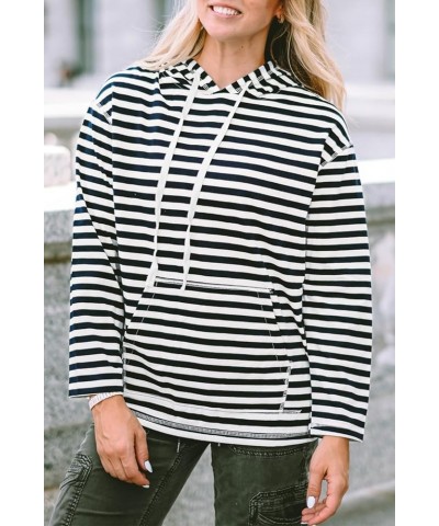 Women Casual Striped Long Sleeve hooded Kangaroo Pocket Drawstring Hoodie Pullover Tops Black $12.99 Hoodies & Sweatshirts