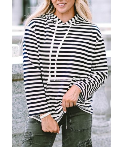 Women Casual Striped Long Sleeve hooded Kangaroo Pocket Drawstring Hoodie Pullover Tops Black $12.99 Hoodies & Sweatshirts