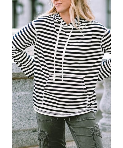 Women Casual Striped Long Sleeve hooded Kangaroo Pocket Drawstring Hoodie Pullover Tops Black $12.99 Hoodies & Sweatshirts