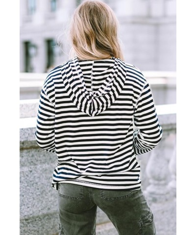 Women Casual Striped Long Sleeve hooded Kangaroo Pocket Drawstring Hoodie Pullover Tops Black $12.99 Hoodies & Sweatshirts