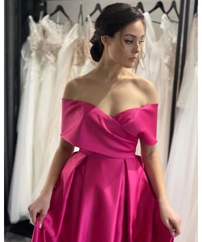 Off Shoulder Split Prom Dresses Long Satin Ball Gown Floor Length Formal Dress Evening Gowns Simple Wedding Dress for Women R...