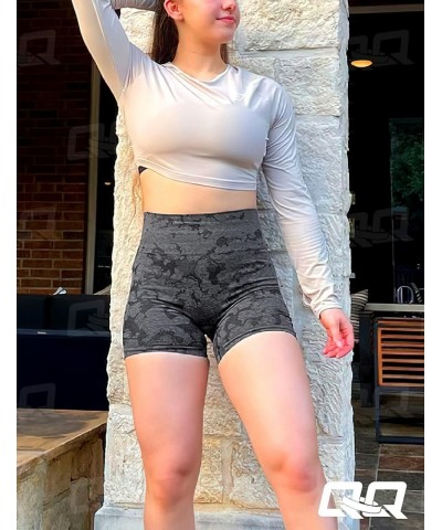 Womens Workout Biker Shorts Seamless High Waisted Tummy Control Slimming Athletic Gym Yoga Pants 01 Camo Black $12.04 Activewear