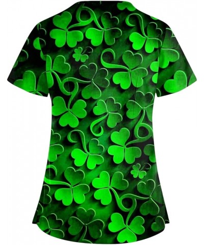 St Patricks Tops 2024 Blouse Womens Plus Size Short Sleeve Fashion Cross V Neck Shirt Double Pockets Tshirts 3-fluorescent Gr...