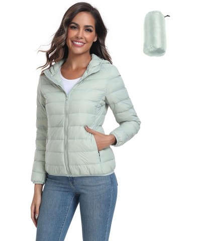 Women's Short Down Coat Packable Puffer Jacket With Hooded Winter Ultra Light Outerwear Bean Green $20.50 Jackets