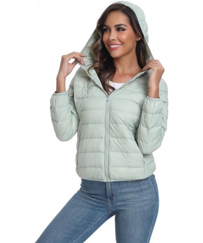 Women's Short Down Coat Packable Puffer Jacket With Hooded Winter Ultra Light Outerwear Bean Green $20.50 Jackets