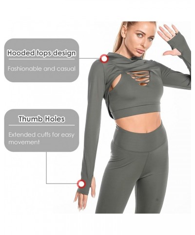 Women Long Sleeve Workout Crop Tops Seamless Yoga Shirts Cutout Shrug Top B Grey $12.04 Activewear