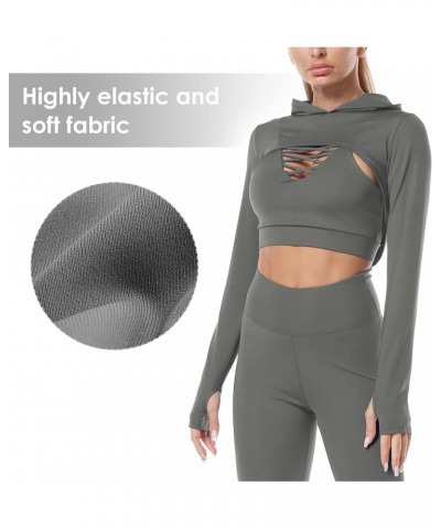 Women Long Sleeve Workout Crop Tops Seamless Yoga Shirts Cutout Shrug Top B Grey $12.04 Activewear