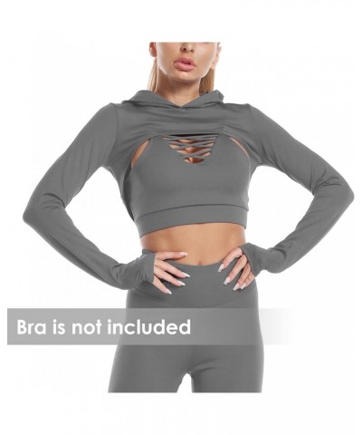 Women Long Sleeve Workout Crop Tops Seamless Yoga Shirts Cutout Shrug Top B Grey $12.04 Activewear