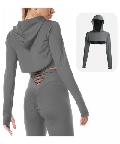 Women Long Sleeve Workout Crop Tops Seamless Yoga Shirts Cutout Shrug Top B Grey $12.04 Activewear