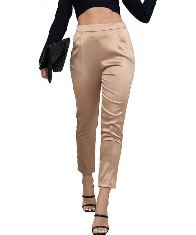 Women's Satin Pants Dress Casual Pleated Pull on High Waist Pants with Pockets Drape Coffee $16.80 Pants