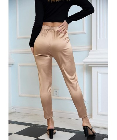 Women's Satin Pants Dress Casual Pleated Pull on High Waist Pants with Pockets Drape Coffee $16.80 Pants