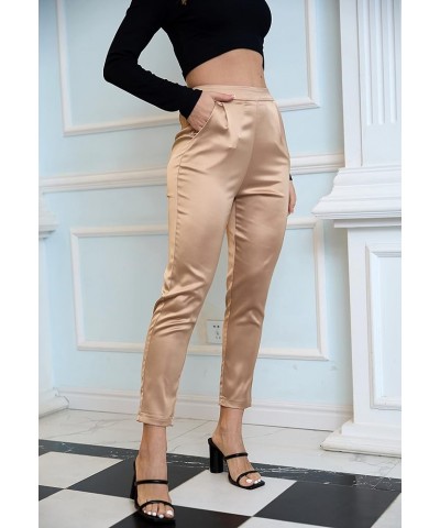 Women's Satin Pants Dress Casual Pleated Pull on High Waist Pants with Pockets Drape Coffee $16.80 Pants