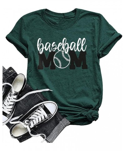 Baseball Mom Shirt Womens Mom Shirt Short Sleeve O-Neck Letter Print Casual Tops Tees Dark Green $11.25 T-Shirts